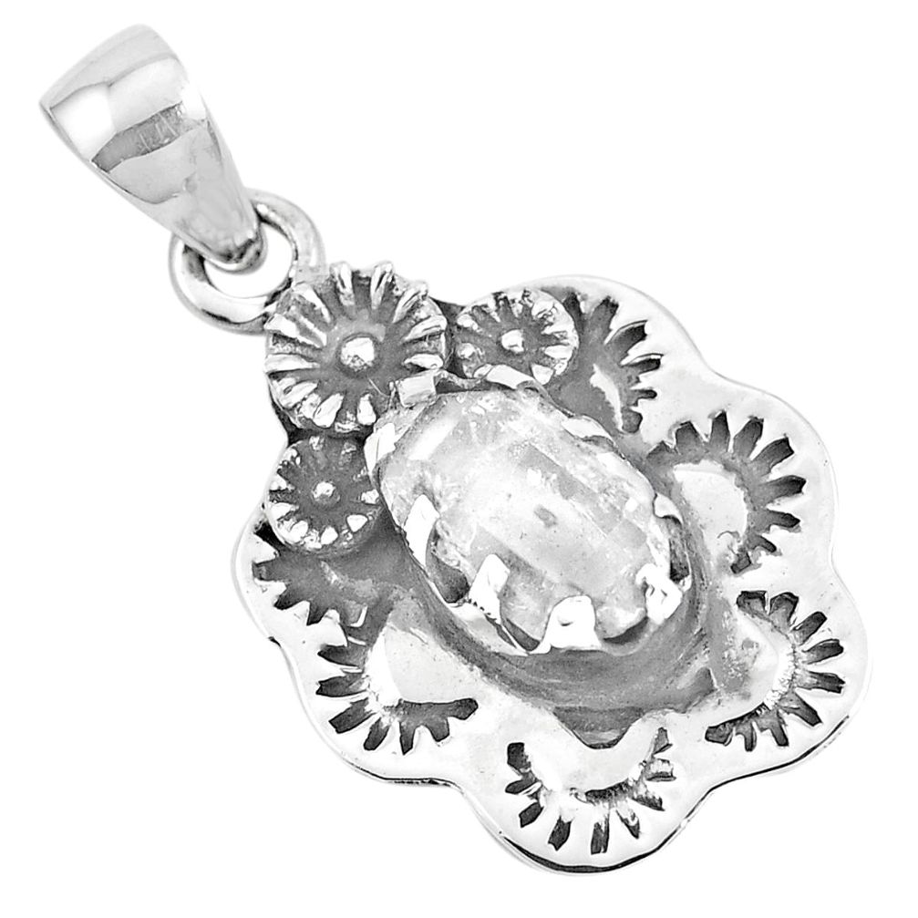 3.83cts natural white herkimer diamond 925 sterling silver flower pendant p41956