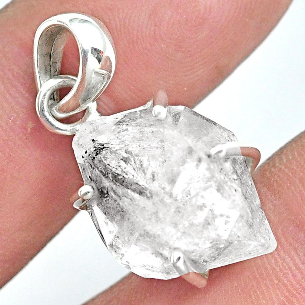 14.08cts natural white herkimer diamond 925 sterling silver pendant p68895