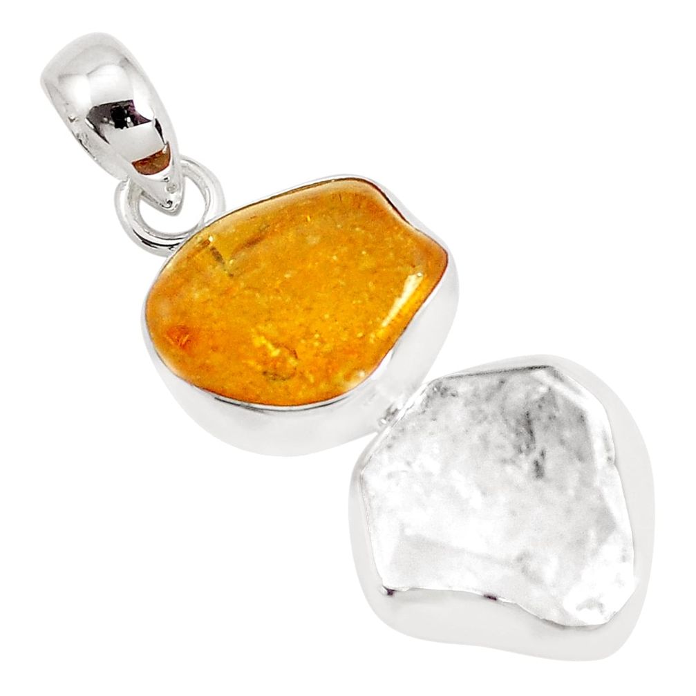Natural white herkimer diamond amber from colombia 925 silver pendant p35276