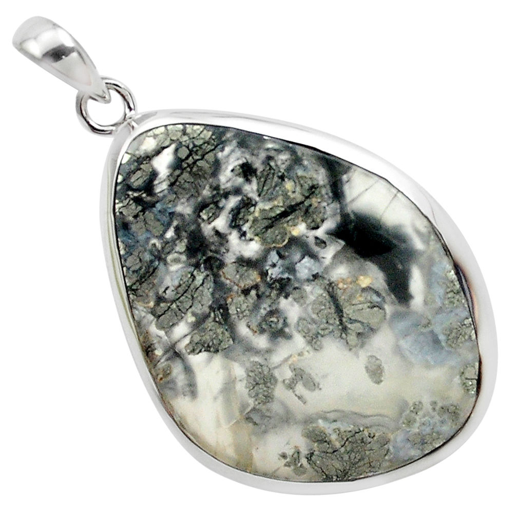 25.03cts natural white marcasite in quartz 925 sterling silver pendant p44040