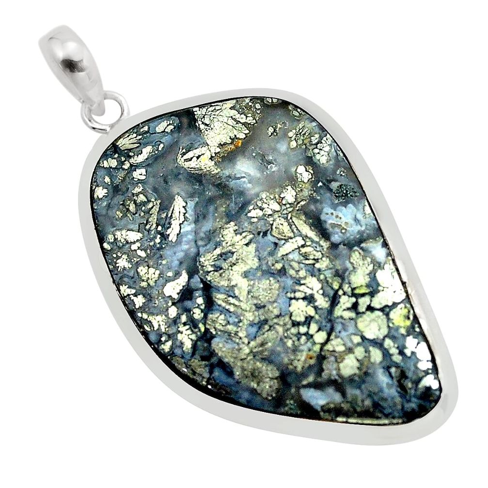 27.46cts natural white marcasite in quartz 925 sterling silver pendant p53862