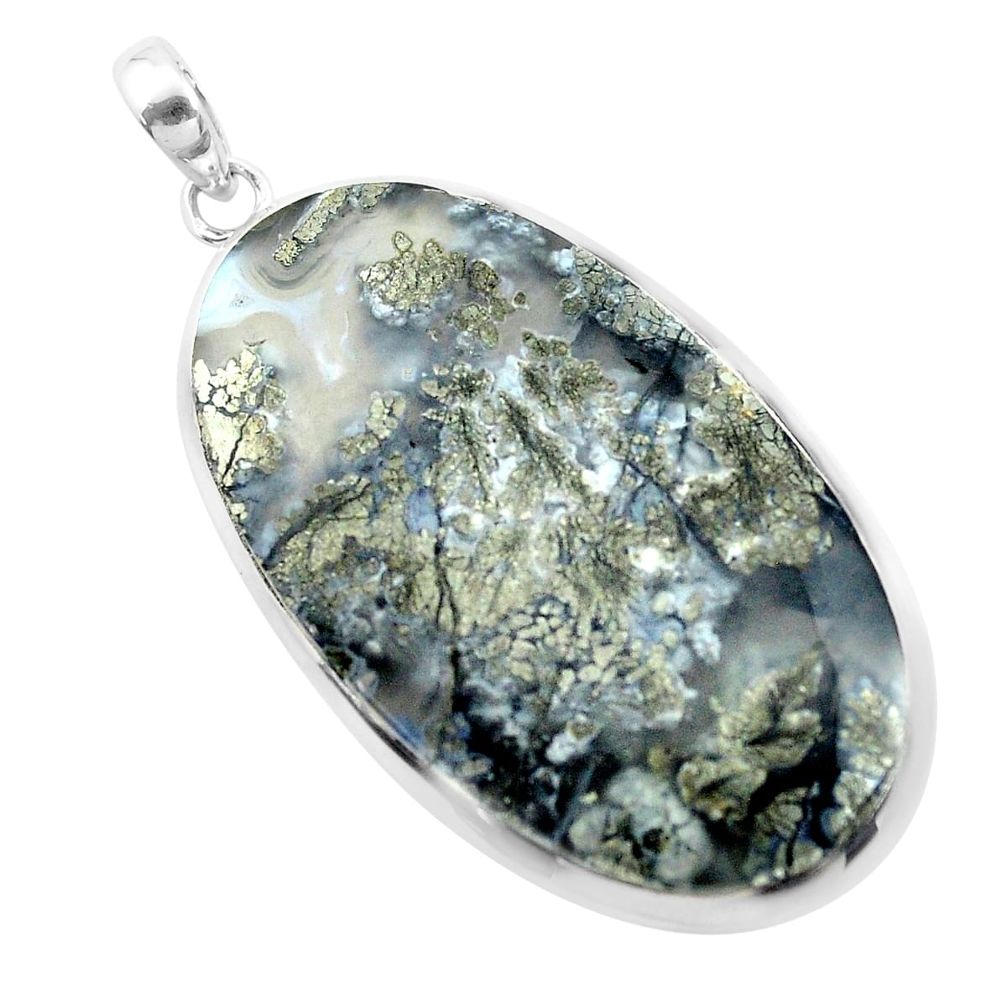 40.66cts natural white marcasite in quartz 925 sterling silver pendant p53866