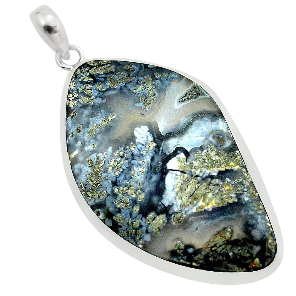 40.28cts natural white marcasite in quartz 925 sterling silver pendant p53867