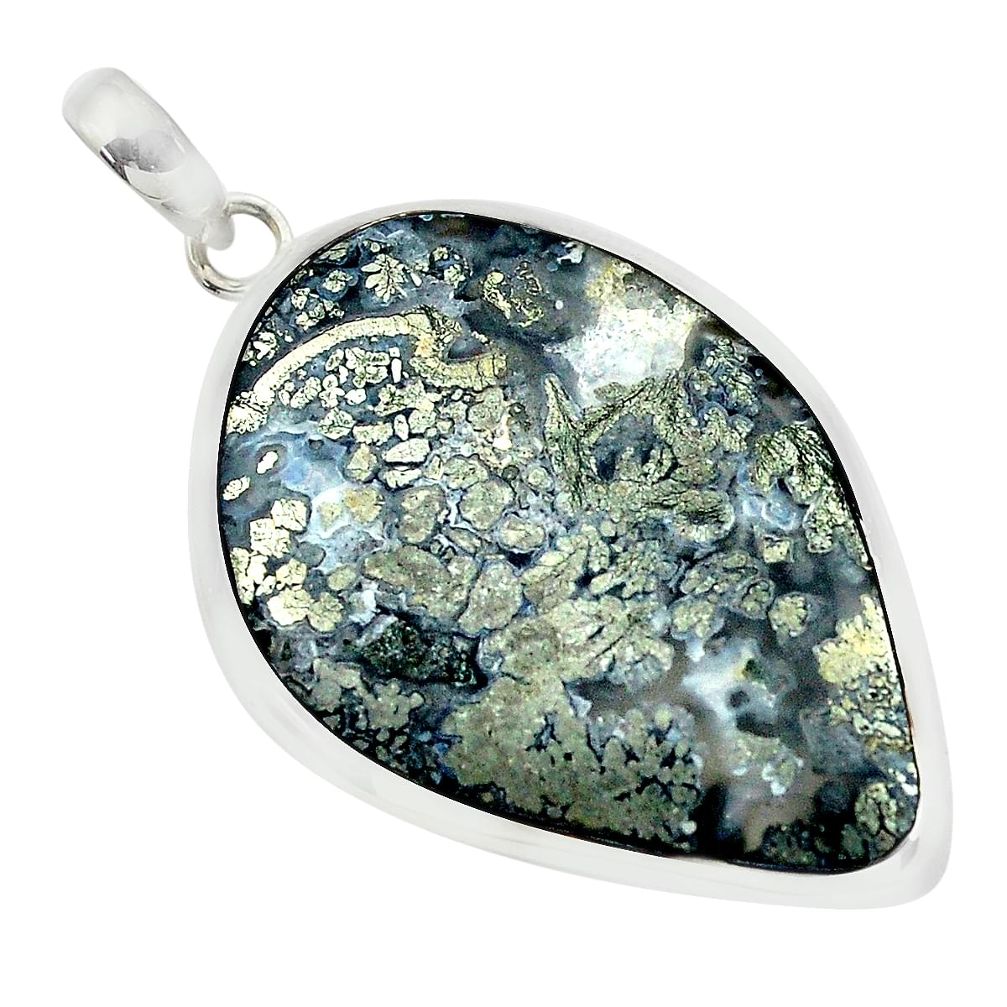 26.85cts natural white marcasite in quartz 925 sterling silver pendant p53895