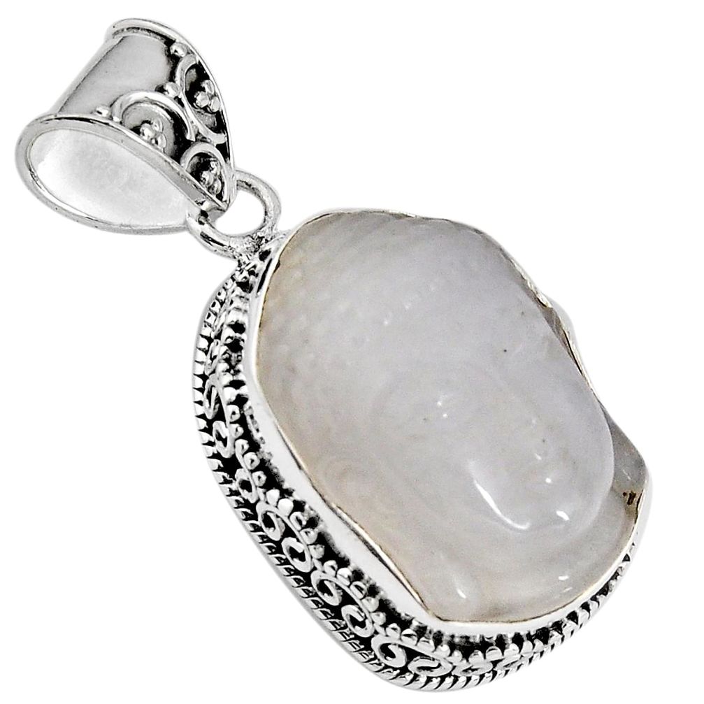 17.44cts natural white milky quartz 925 silver buddha charm pendant p90425