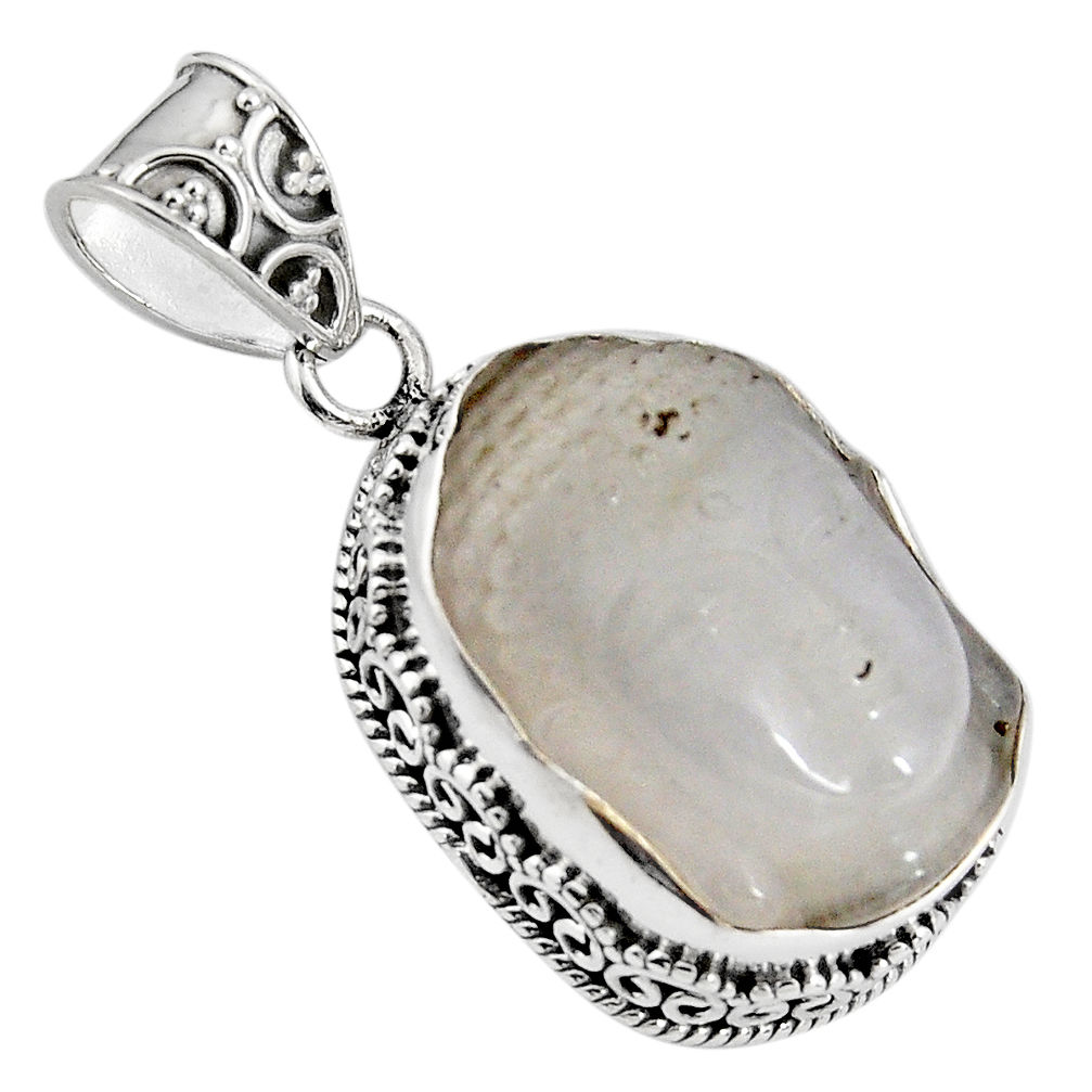 17.42cts natural white milky quartz 925 silver buddha charm pendant p90427