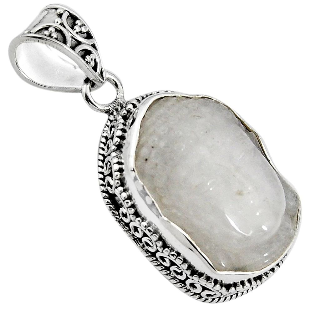 16.67cts natural white milky quartz 925 silver buddha charm pendant p90429