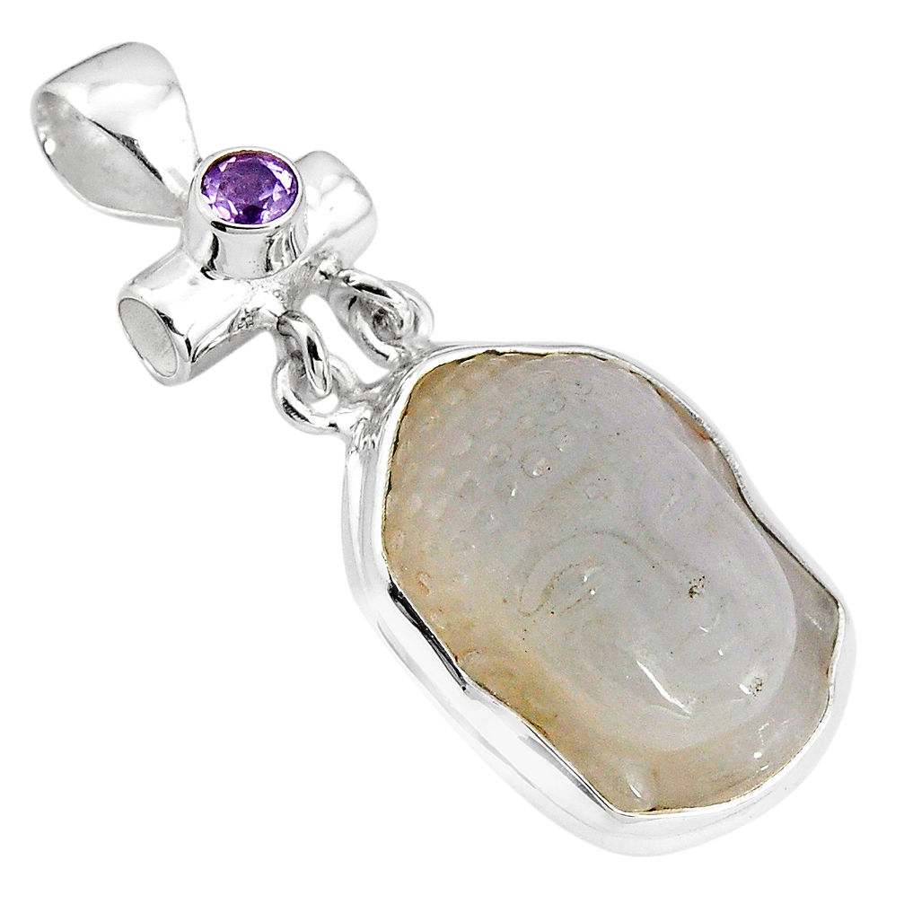 19.53cts natural white milky quartz 925 silver buddha charm pendant p90433