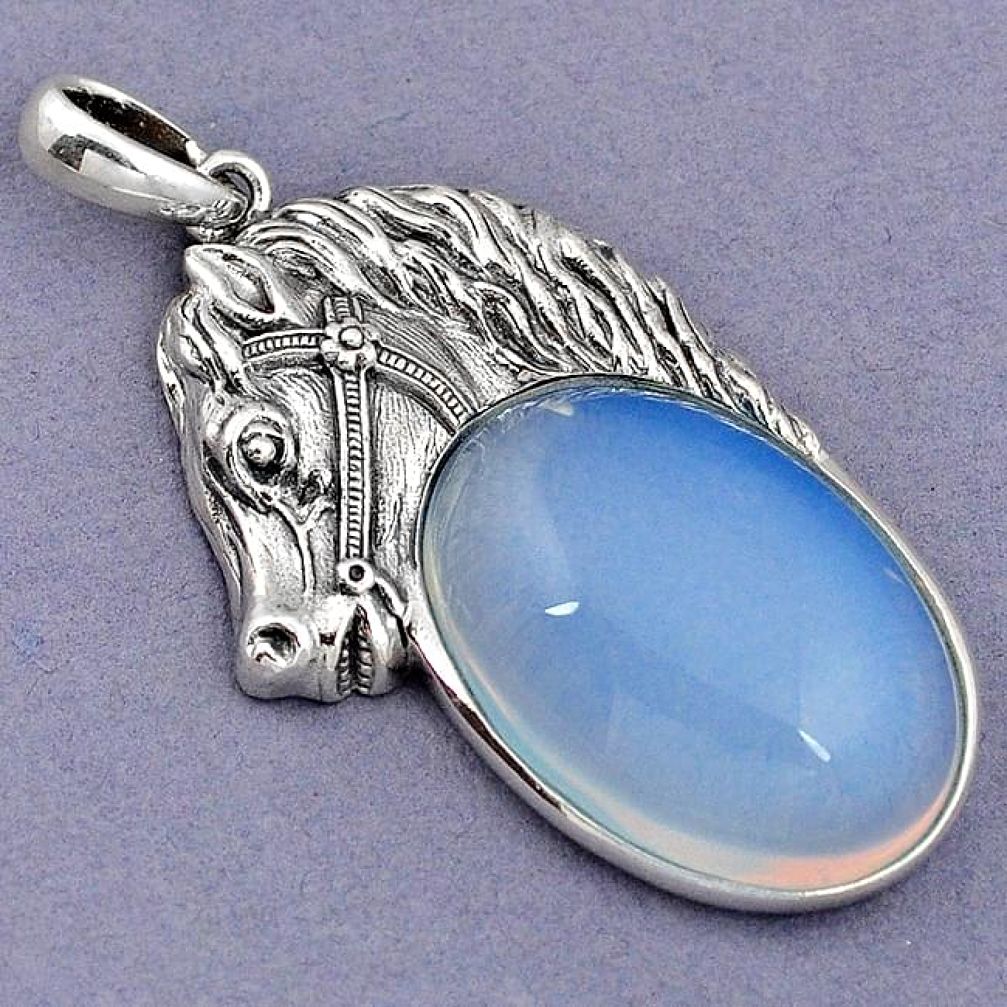 NATURAL WHITE OPALITE 925 STERLING SILVER HORSE FACE PENDANT JEWELRY H1809