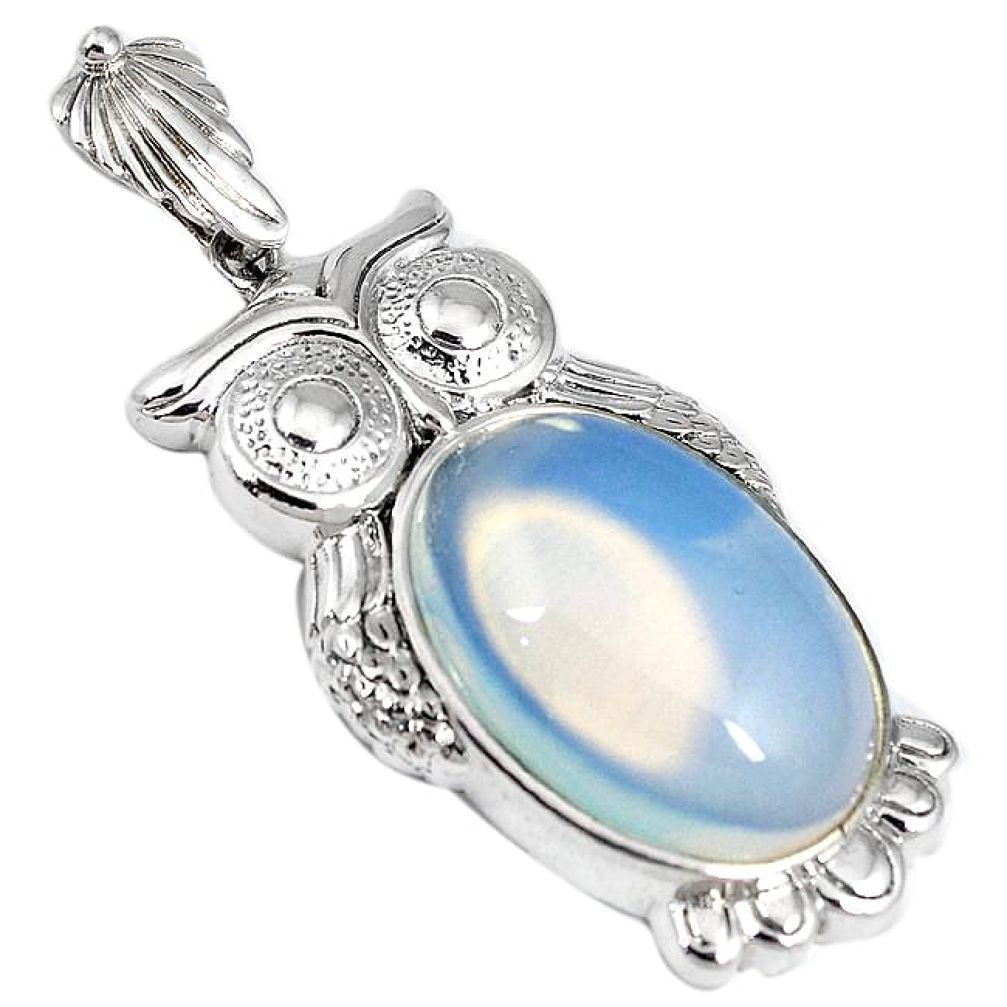 Natural white opalite oval 925 sterling silver owl pendant jewelry h53830