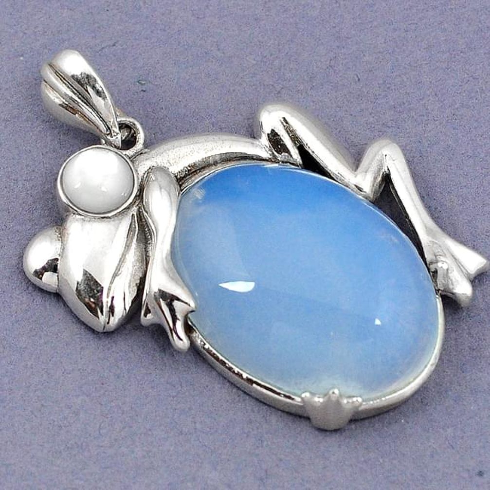 NATURAL WHITE OPALITE PEARL 925 STERLING SILVER FROG PENDANT JEWELRY H1804