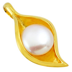 11.02cts natural white pearl 925 sterling silver 14k gold pendant jewelry c4727