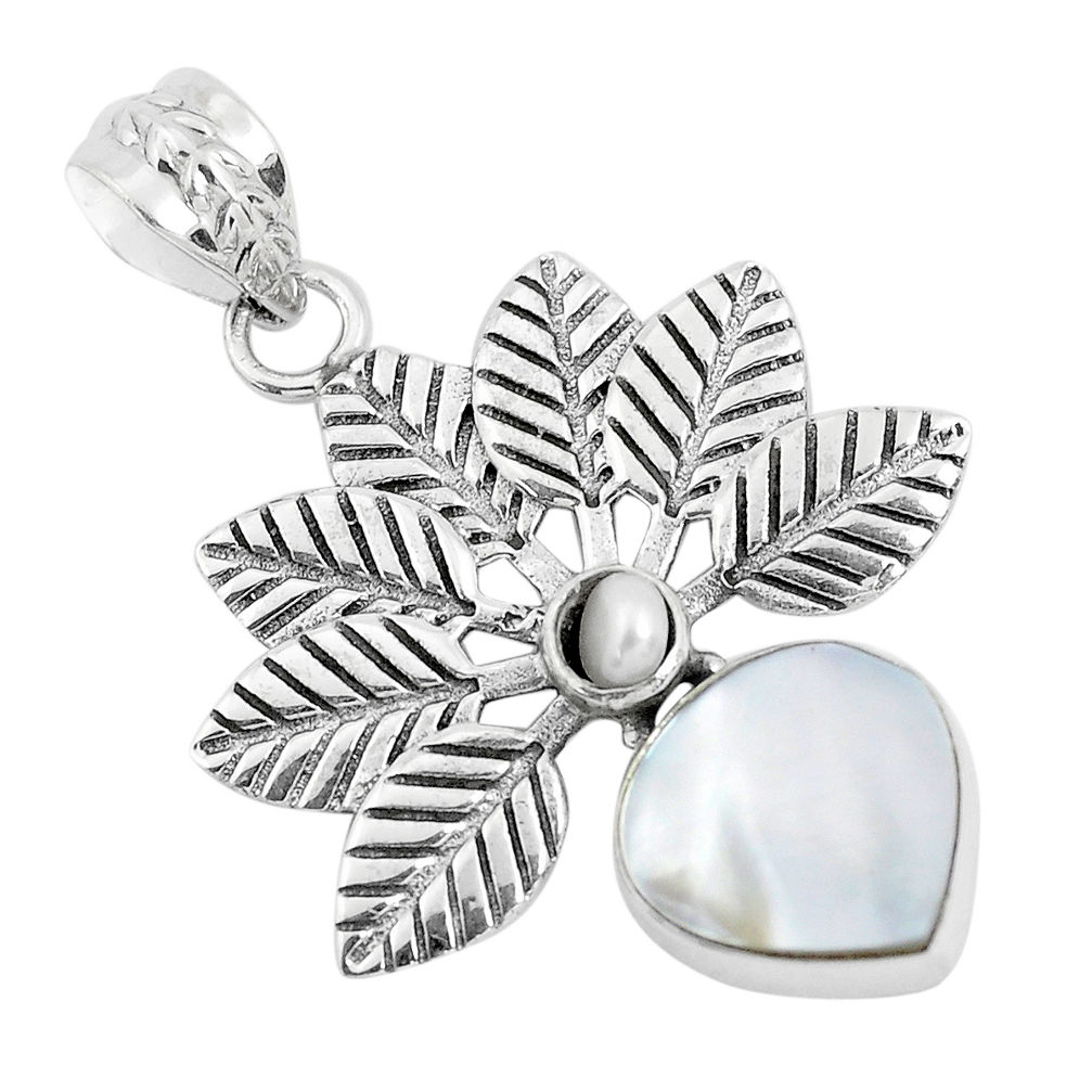 6.31cts natural white pearl 925 sterling silver feather pendant jewelry d31143