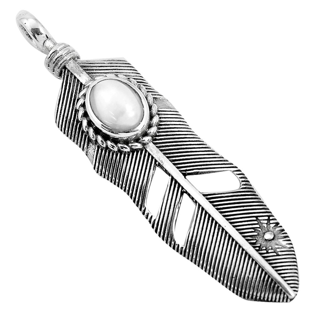 2.07cts natural white pearl 925 sterling silver feather pendant jewelry p34341