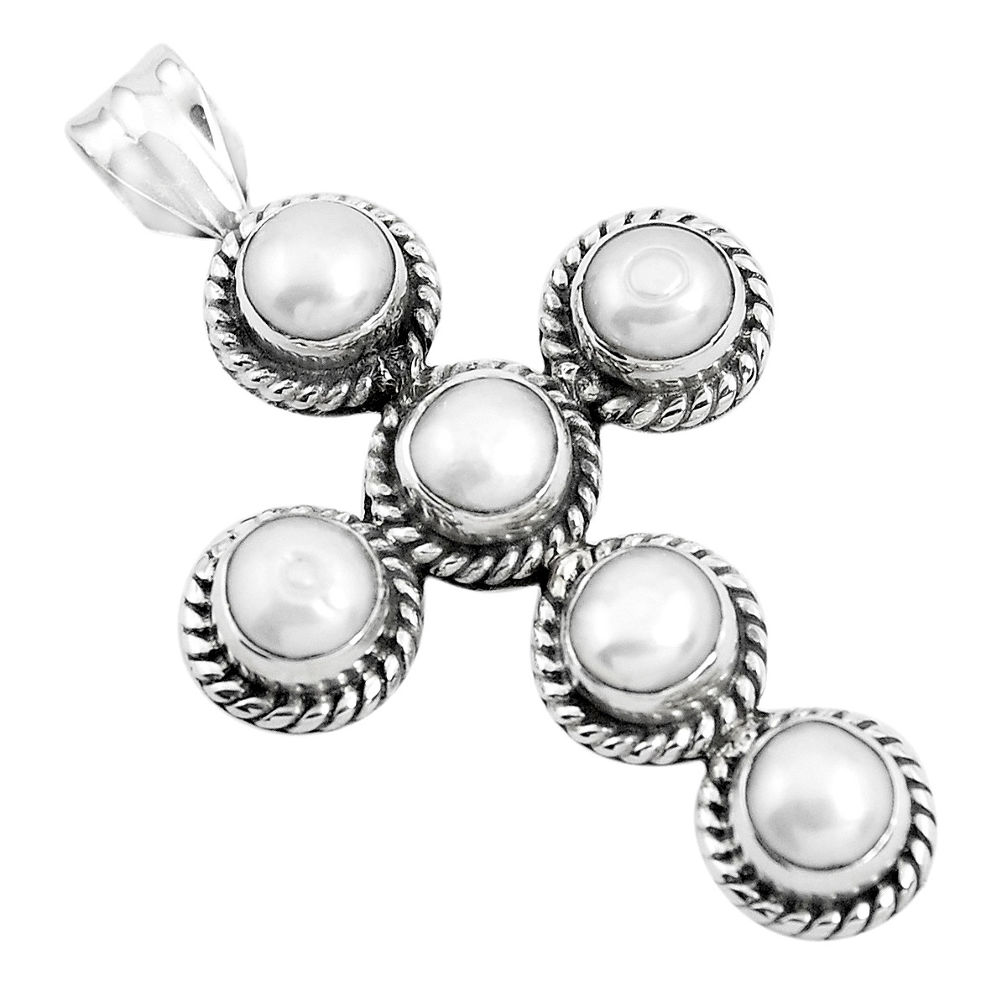 8.27cts natural white pearl 925 sterling silver holy cross pendant p35941