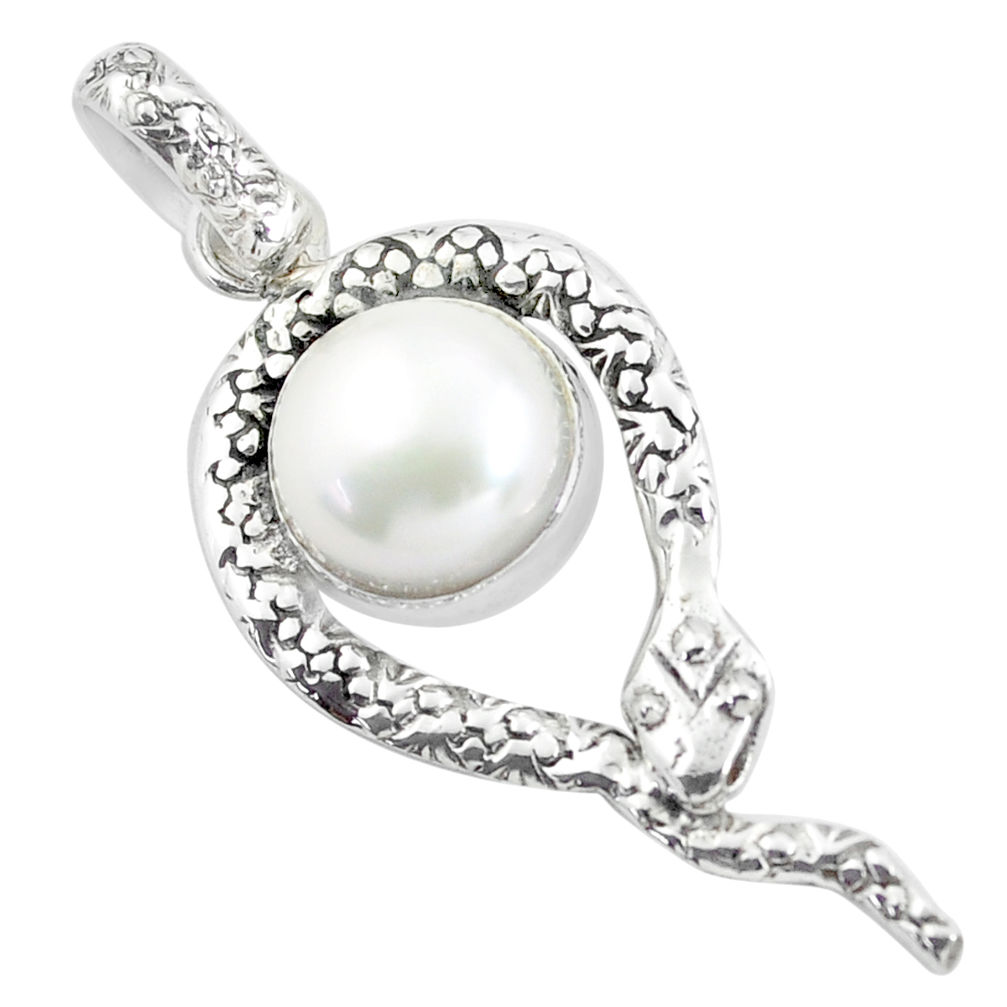4.18cts natural white pearl 925 sterling silver snake pendant jewelry d31782