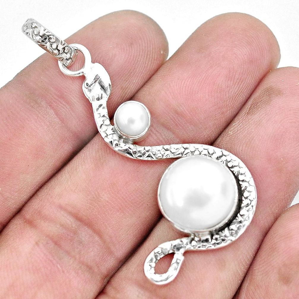 7.07cts natural white pearl 925 sterling silver snake pendant jewelry p49101