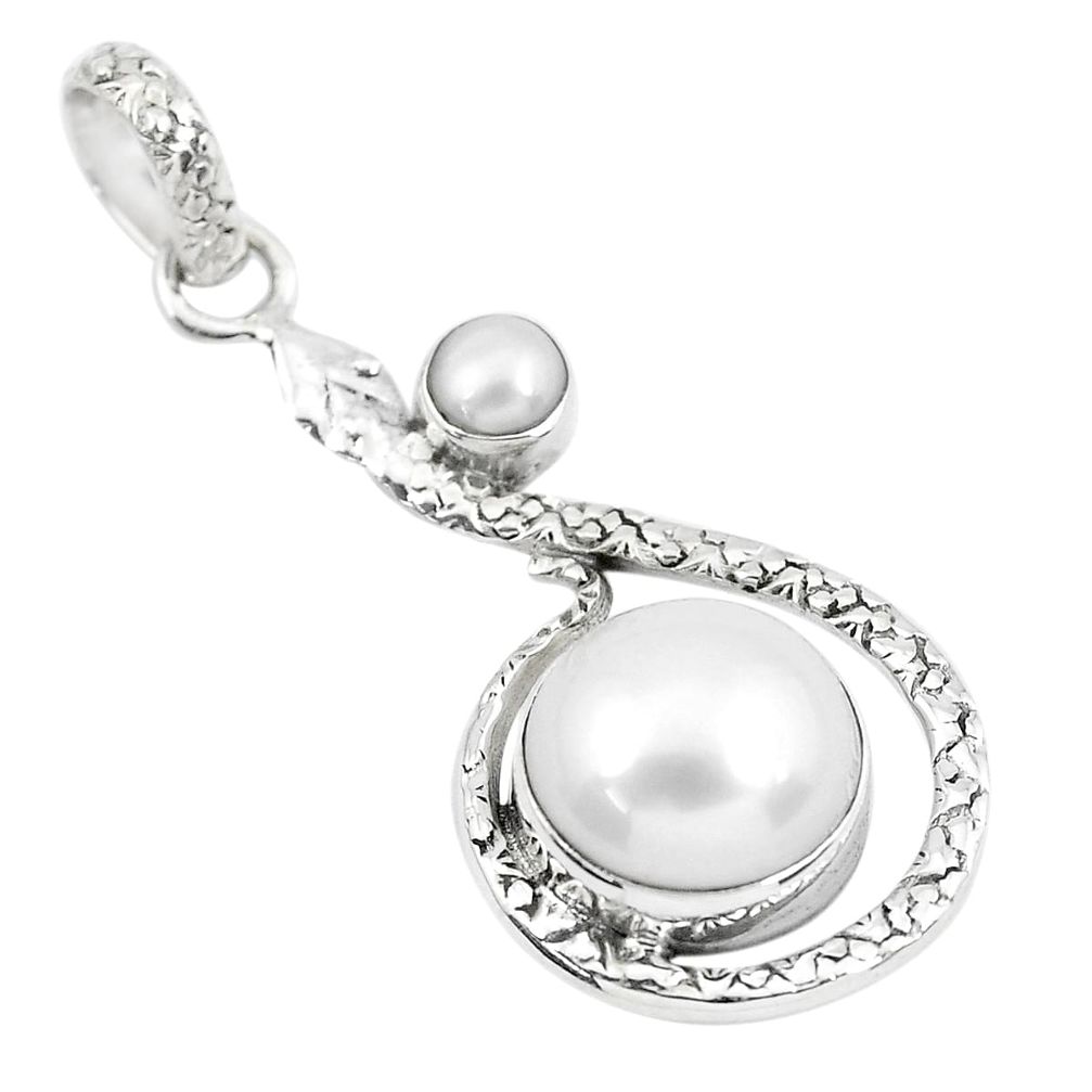 8.14cts natural white pearl 925 sterling silver snake pendant jewelry p49122