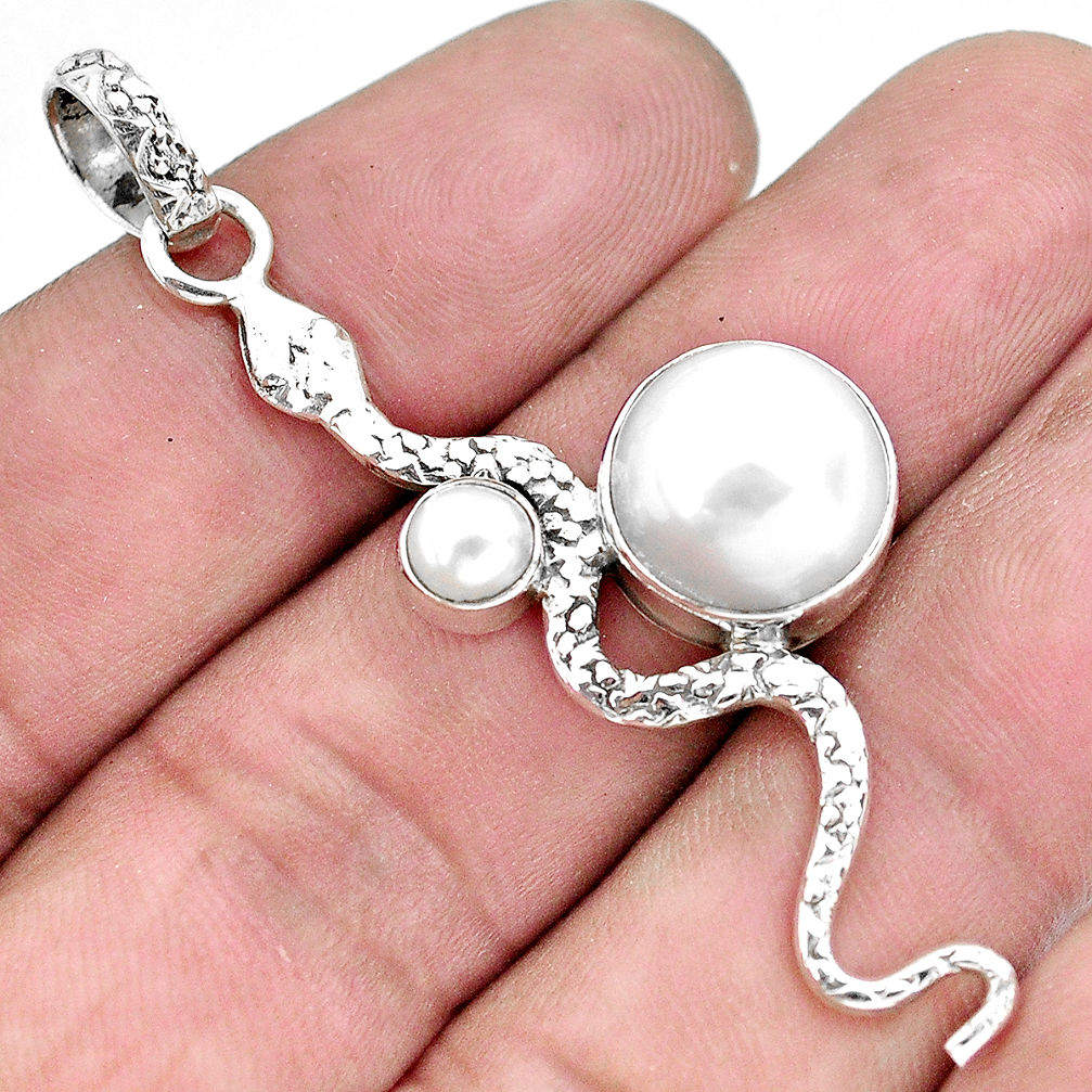 7.40cts natural white pearl 925 sterling silver snake pendant jewelry p49161