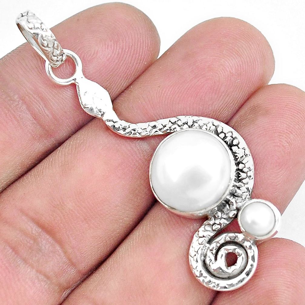 7.78cts natural white pearl 925 sterling silver snake pendant jewelry p49201