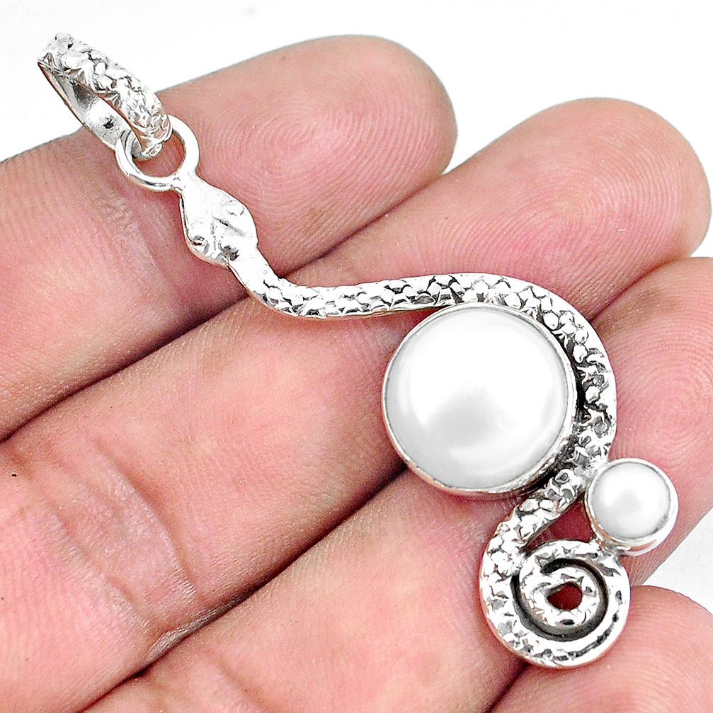 7.76cts natural white pearl 925 sterling silver snake pendant jewelry p49203