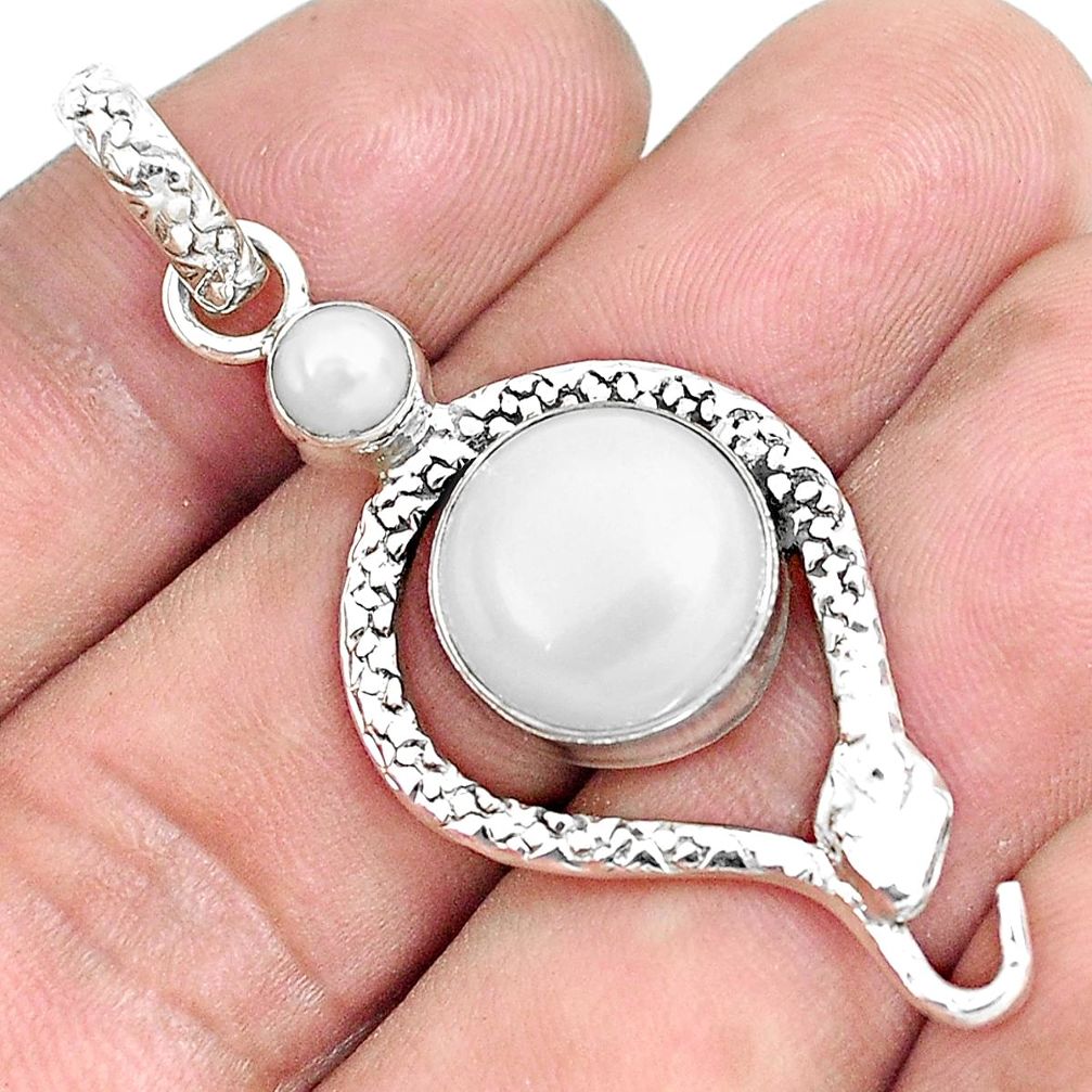 7.51cts natural white pearl 925 sterling silver snake pendant jewelry p49241