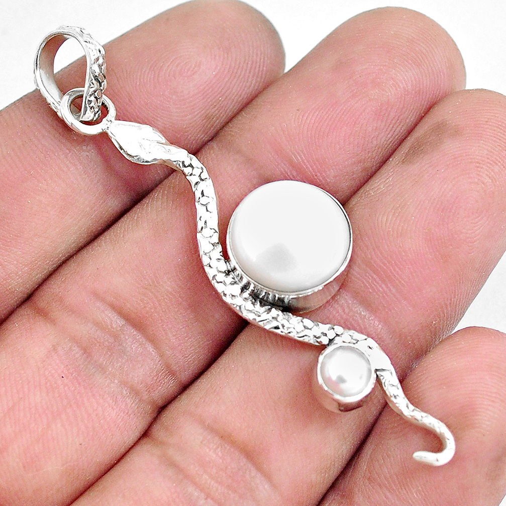 7.40cts natural white pearl 925 sterling silver snake pendant jewelry p49281