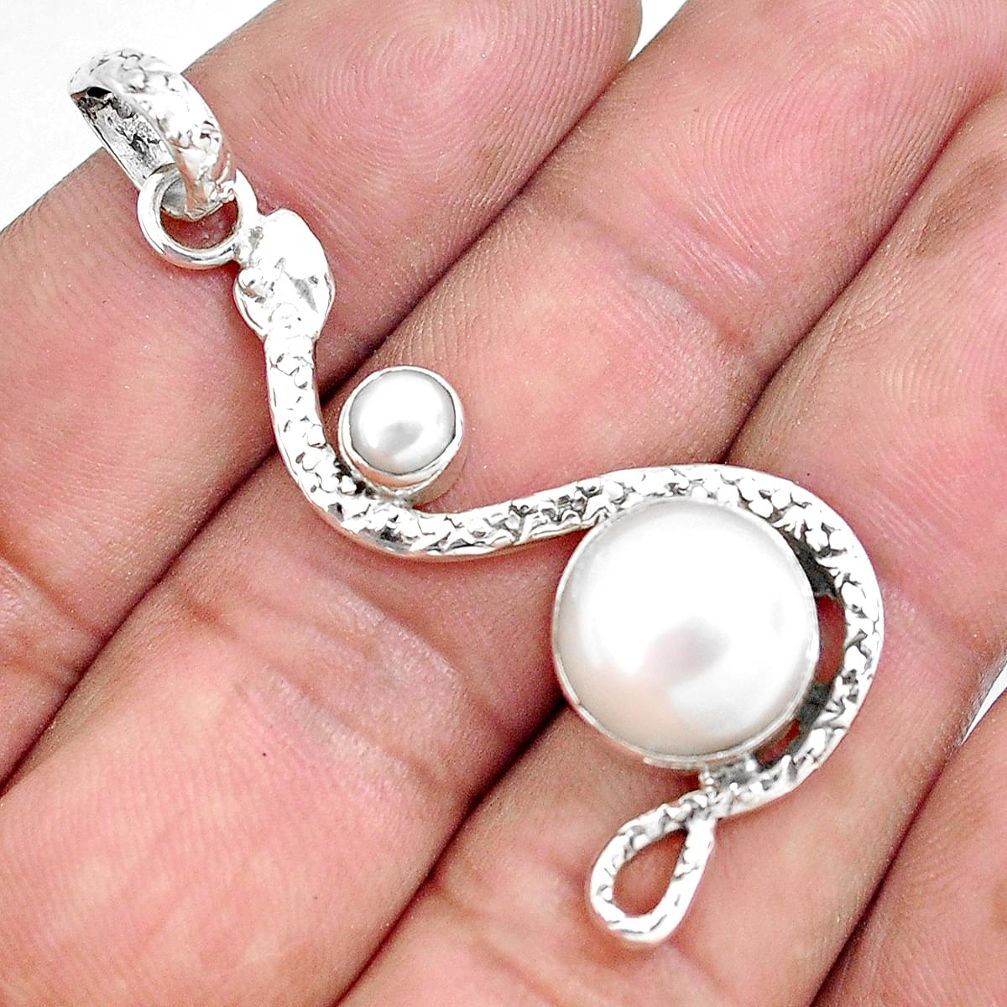 7.66cts natural white pearl 925 sterling silver snake pendant jewelry p49282