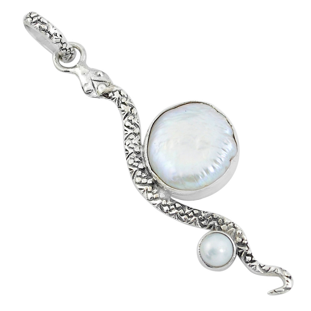 11.23cts natural white pearl 925 sterling silver snake pendant jewelry p58915