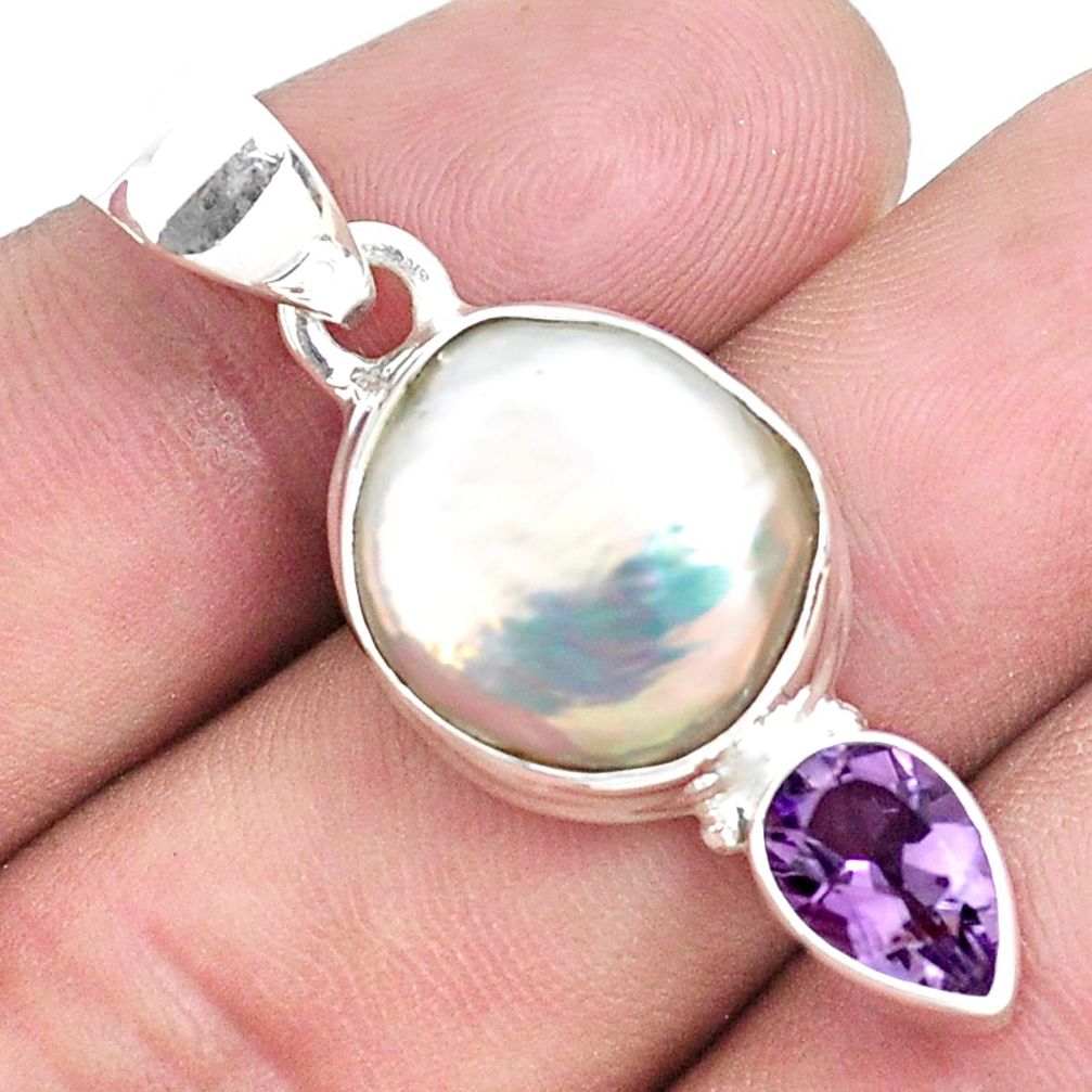13.55cts natural white pearl amethyst 925 sterling silver pendant jewelry p49578
