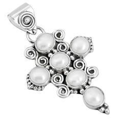 5.54cts natural white pearl round 925 sterling silver holy cross pendant p59925