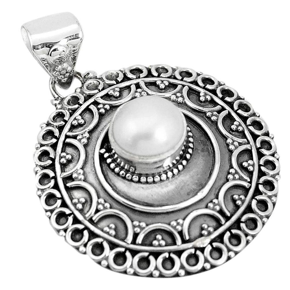 3.35cts natural white pearl round 925 sterling silver pendant jewelry p33569