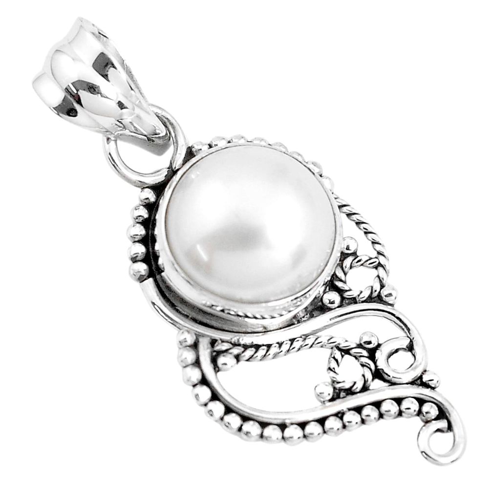 5.17cts natural white pearl round 925 sterling silver pendant jewelry p39388