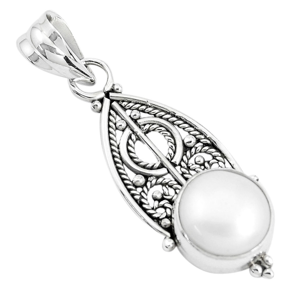 5.82cts natural white pearl round 925 sterling silver pendant jewelry p39445
