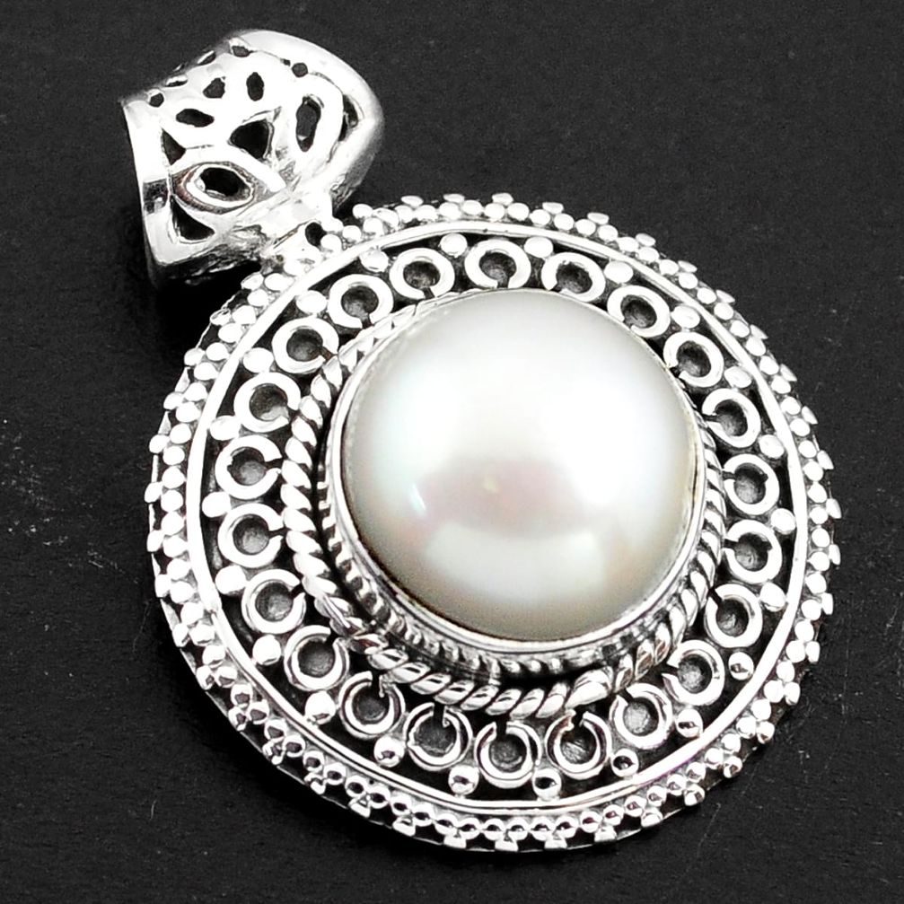 8.88cts natural white pearl round 925 sterling silver pendant jewelry p86486