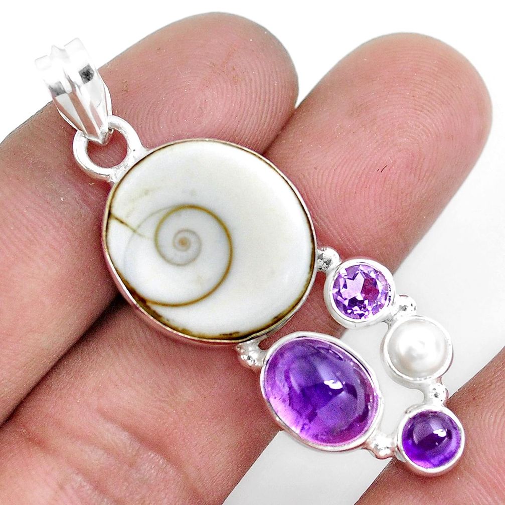 18.63cts natural white shiva eye amethyst 925 sterling silver pendant d31011