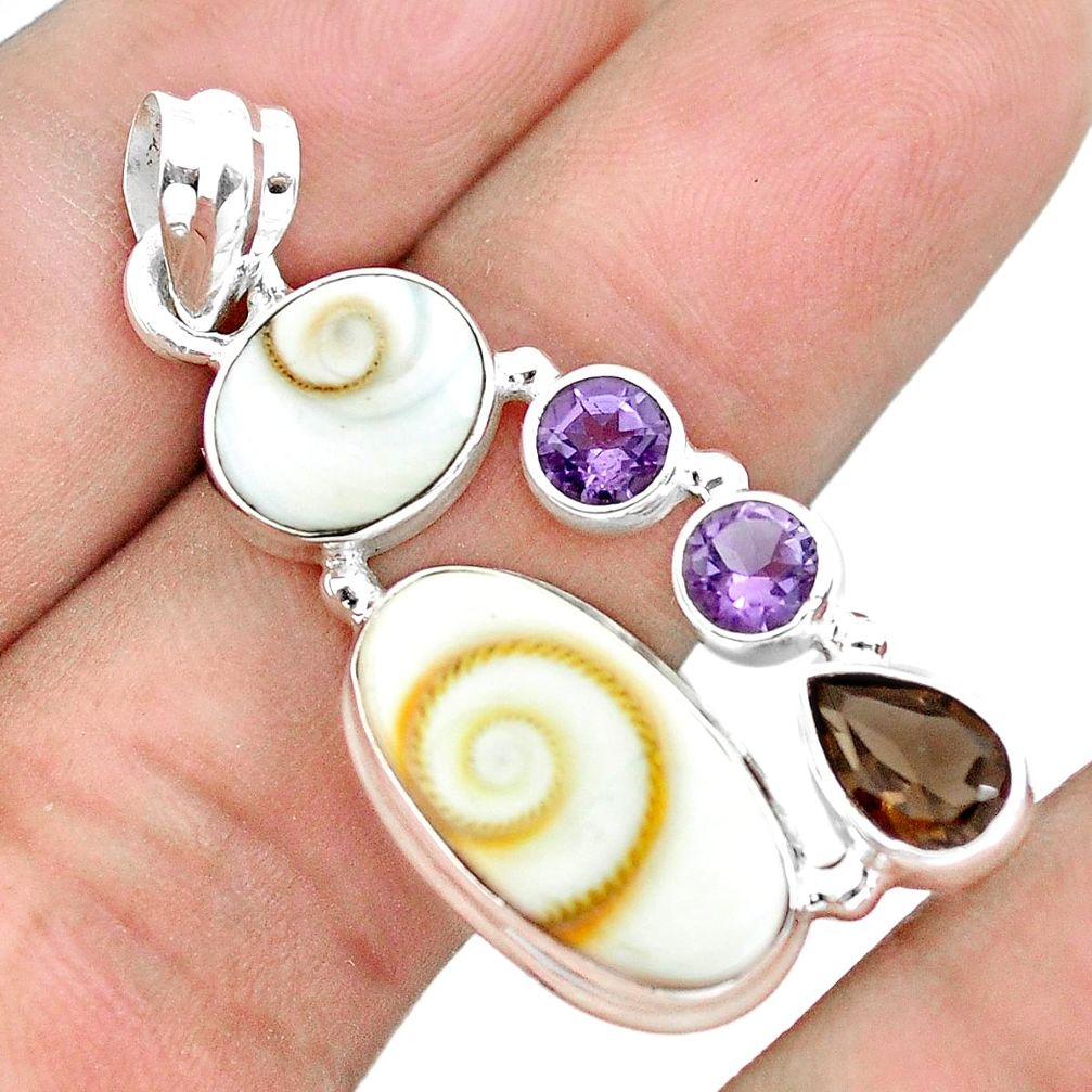 11.71cts natural white shiva eye smoky topaz amethyst 925 silver pendant p65799