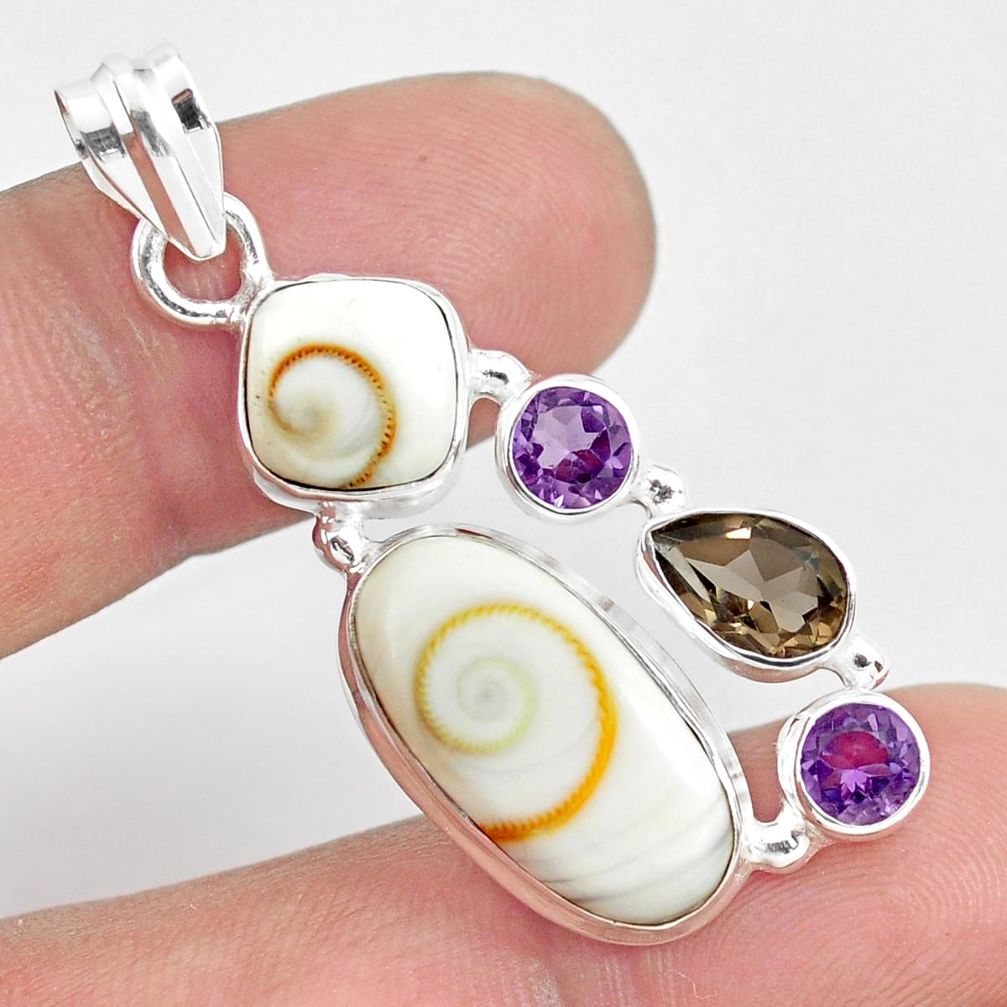 14.08cts natural white shiva eye smoky topaz amethyst 925 silver pendant p70396