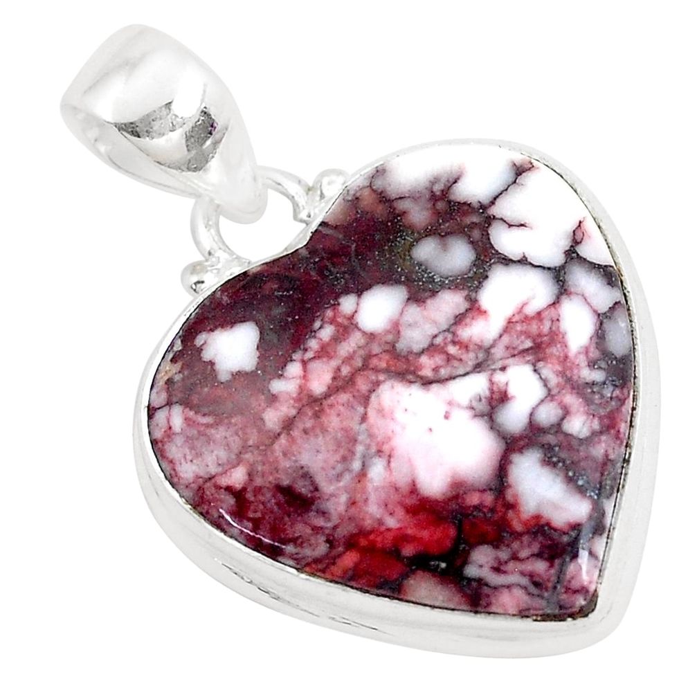 18.70cts natural white wild horse magnesite 925 silver heart pendant p40477