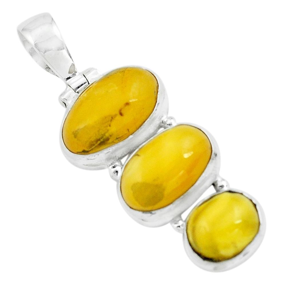 12.03cts natural yellow amber bone 925 sterling silver pendant jewelry p67366
