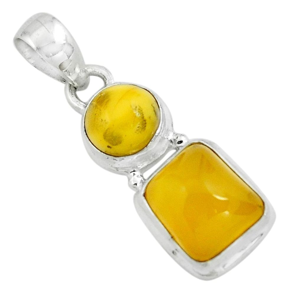 8.56cts natural yellow amber bone 925 sterling silver pendant jewelry p67389