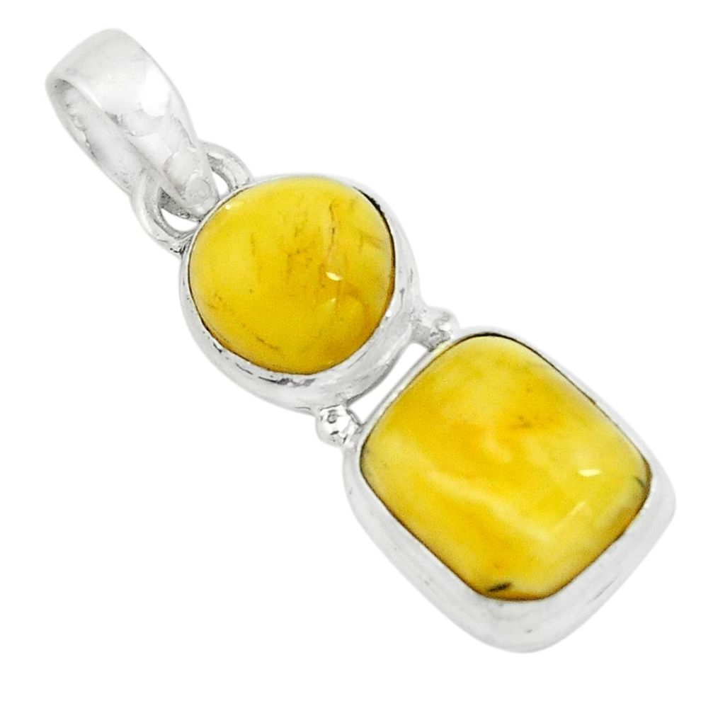 8.56cts natural yellow amber bone 925 sterling silver pendant jewelry p67394