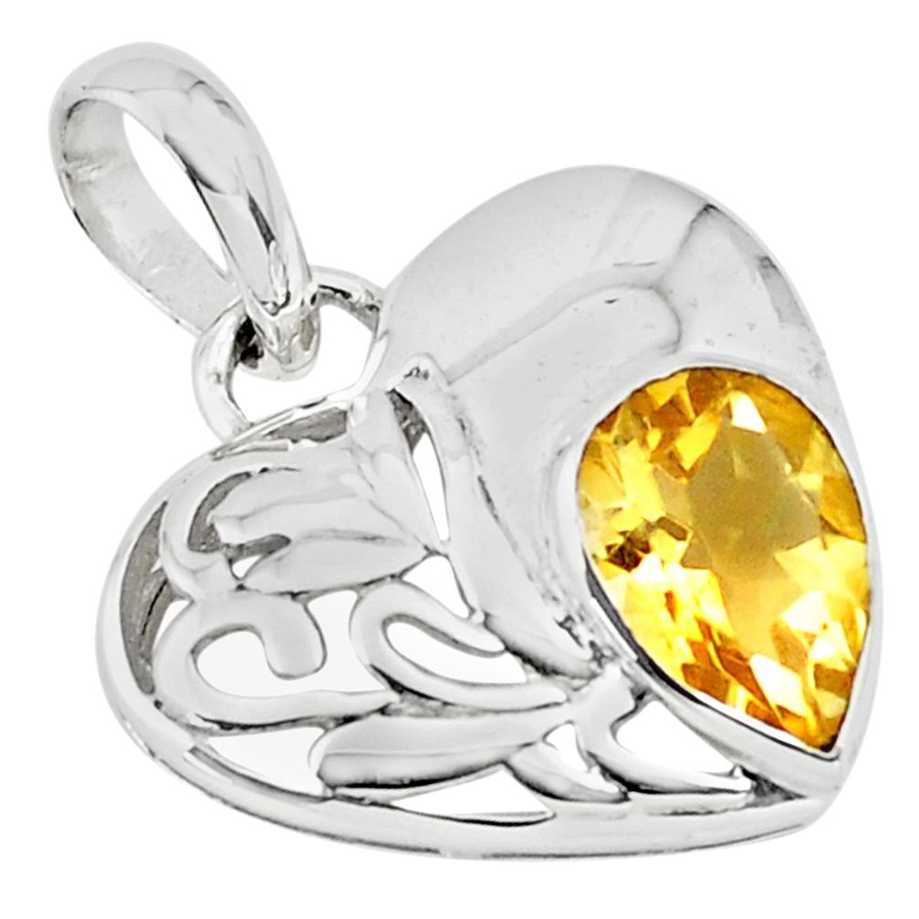 2.95cts natural yellow citrine 925 sterling silver heart pendant jewelry p73798