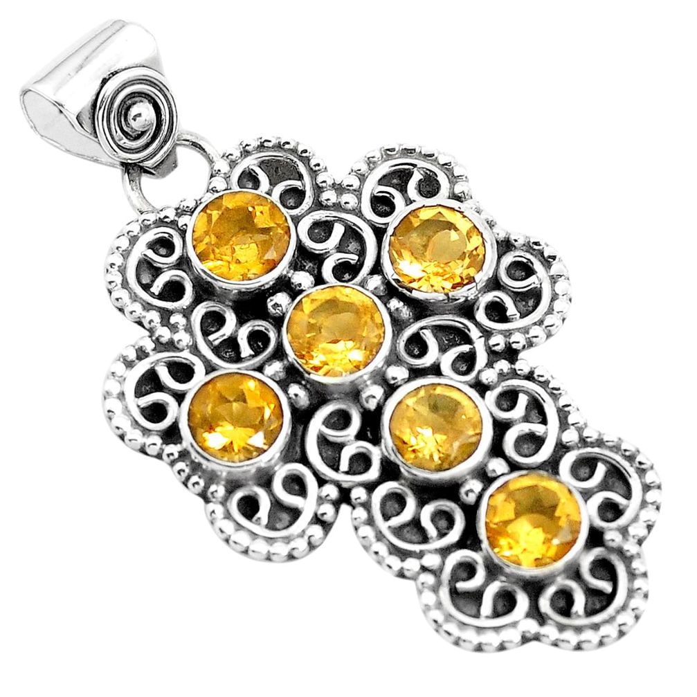 4.21cts natural yellow citrine 925 sterling silver holy cross pendant p35952