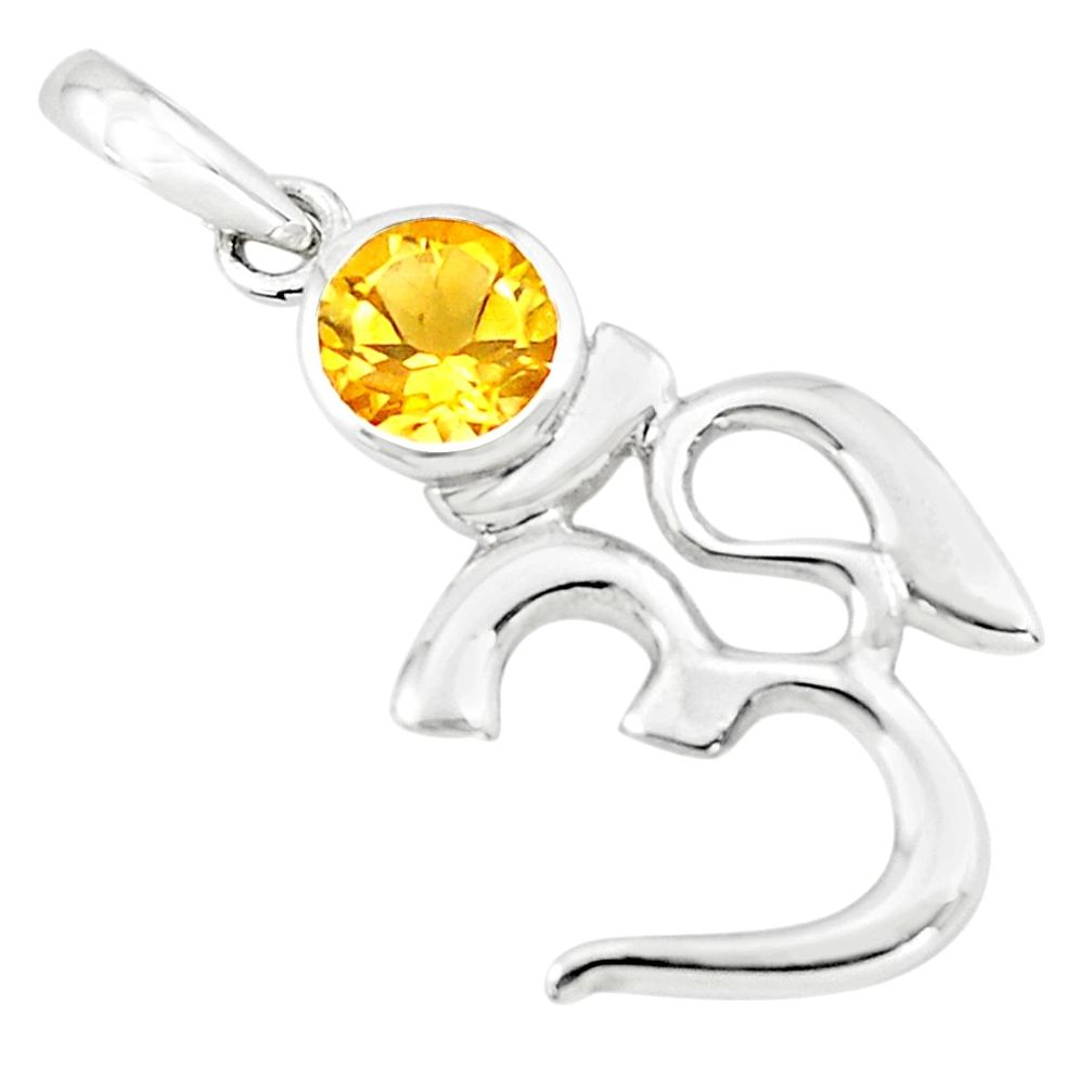 2.43cts natural yellow citrine 925 sterling silver om symbol pendant p73729