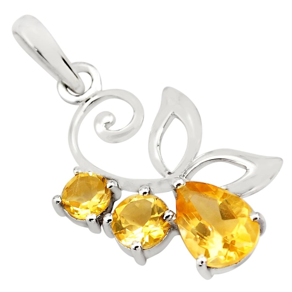 3.47cts natural yellow citrine 925 sterling silver pendant jewelry p82008