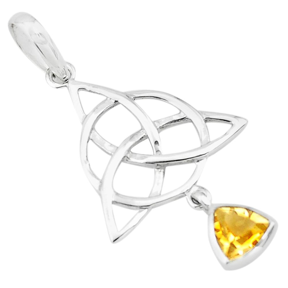 0.98cts natural yellow citrine 925 sterling silver trillion pendant p73696
