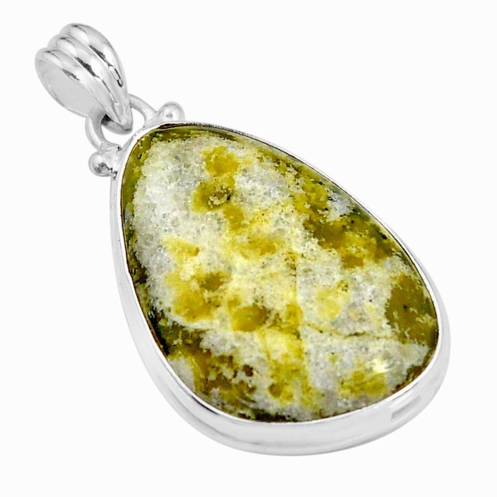 19.99cts natural yellow lizardite (meditation stone) 925 silver pendant p92817