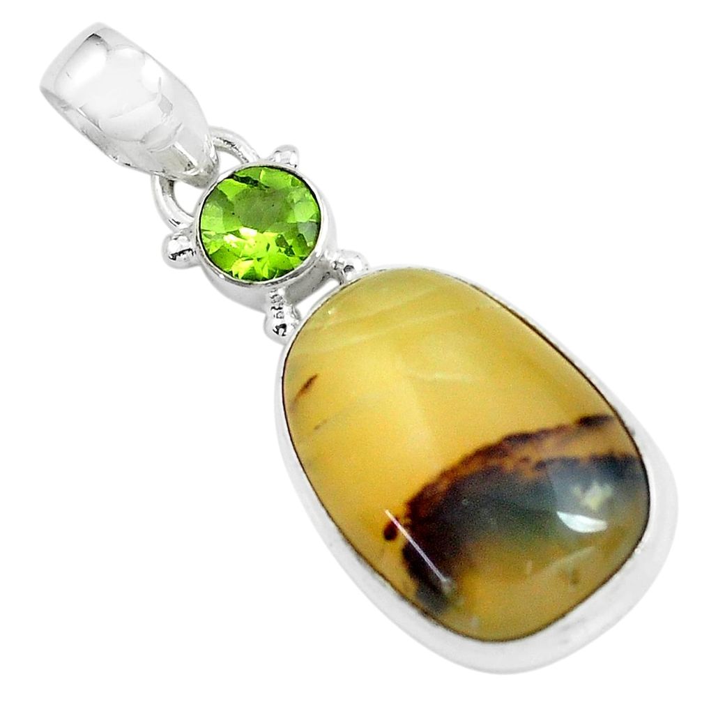 14.20cts natural yellow opal peridot 925 sterling silver pendant jewelry d31836