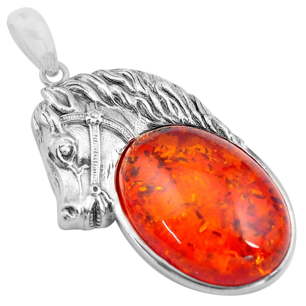 18.86cts orange amber 925 sterling silver horse pendant jewelry c4352